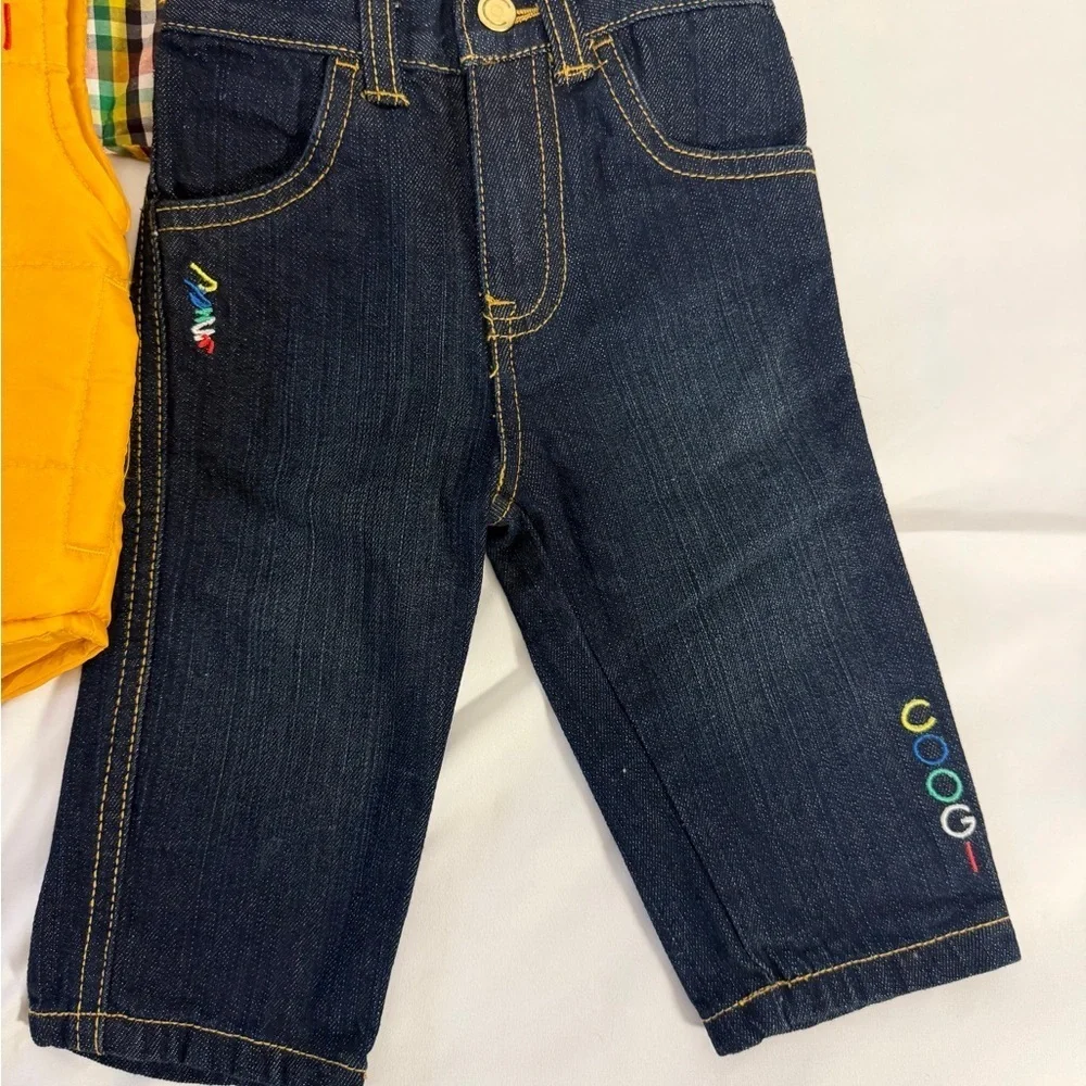 Coogi 3 Piece Outfit includes vest, button down shirt, and jeans. Size 12M